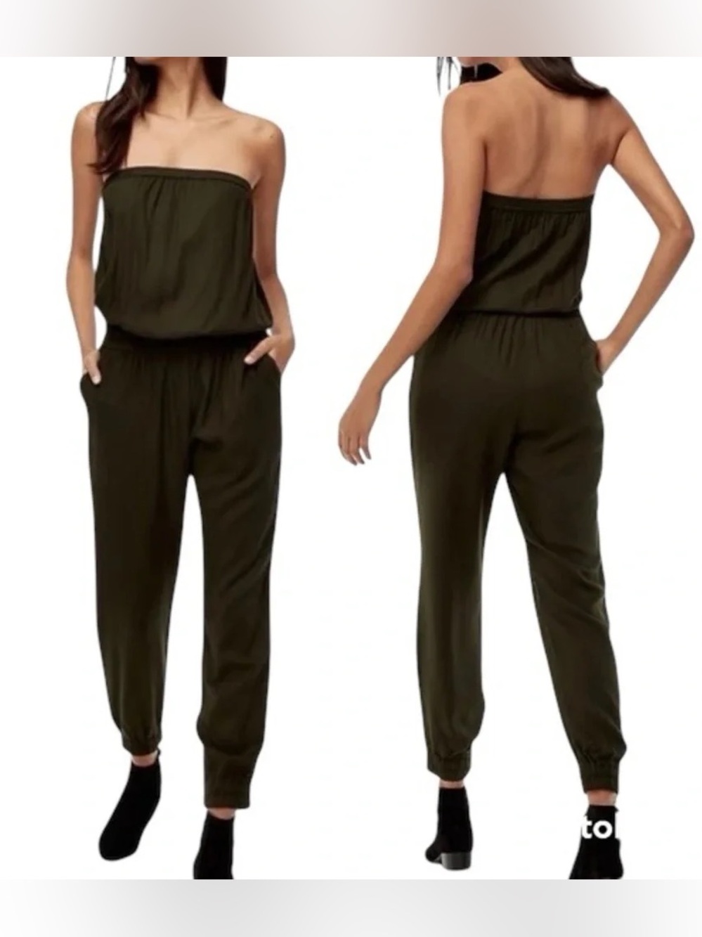Aritzia Olive Green Strapless Jumpsuit